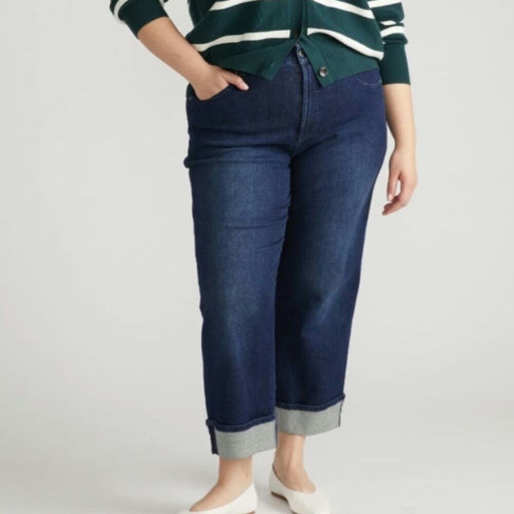 NWT Universal Standard Stevie High Rise Cuffed Straight Leg Jean Blue Selvedge